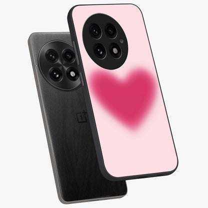 Pink Aura Heart Glass Case for 1+13 angled mockup showcasing glossy glass finish and radiant aura detailing