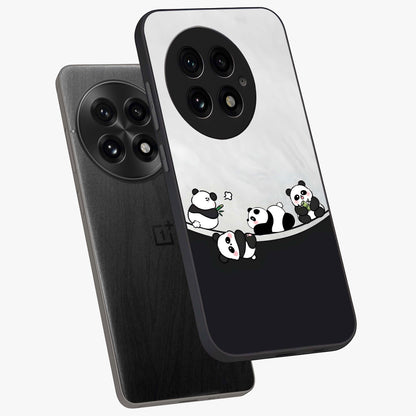 Playful Panda Parade Glass Case for 1+13 angled mockup showcasing glossy finish and soft pastel tones