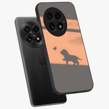 Puppy Shadow Art Glass Case for 1+13 angled mockup showcasing glossy finish and soft shadow detailing