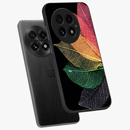 Rainbow Leaf Glow Glass Case for 1+13 angled mockup showcasing glossy finish and radiant gradient tones