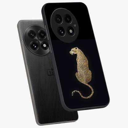 Regal Leopard Glass Case for 1+13 angled mockup showcasing glossy glass finish and detailed animal textures