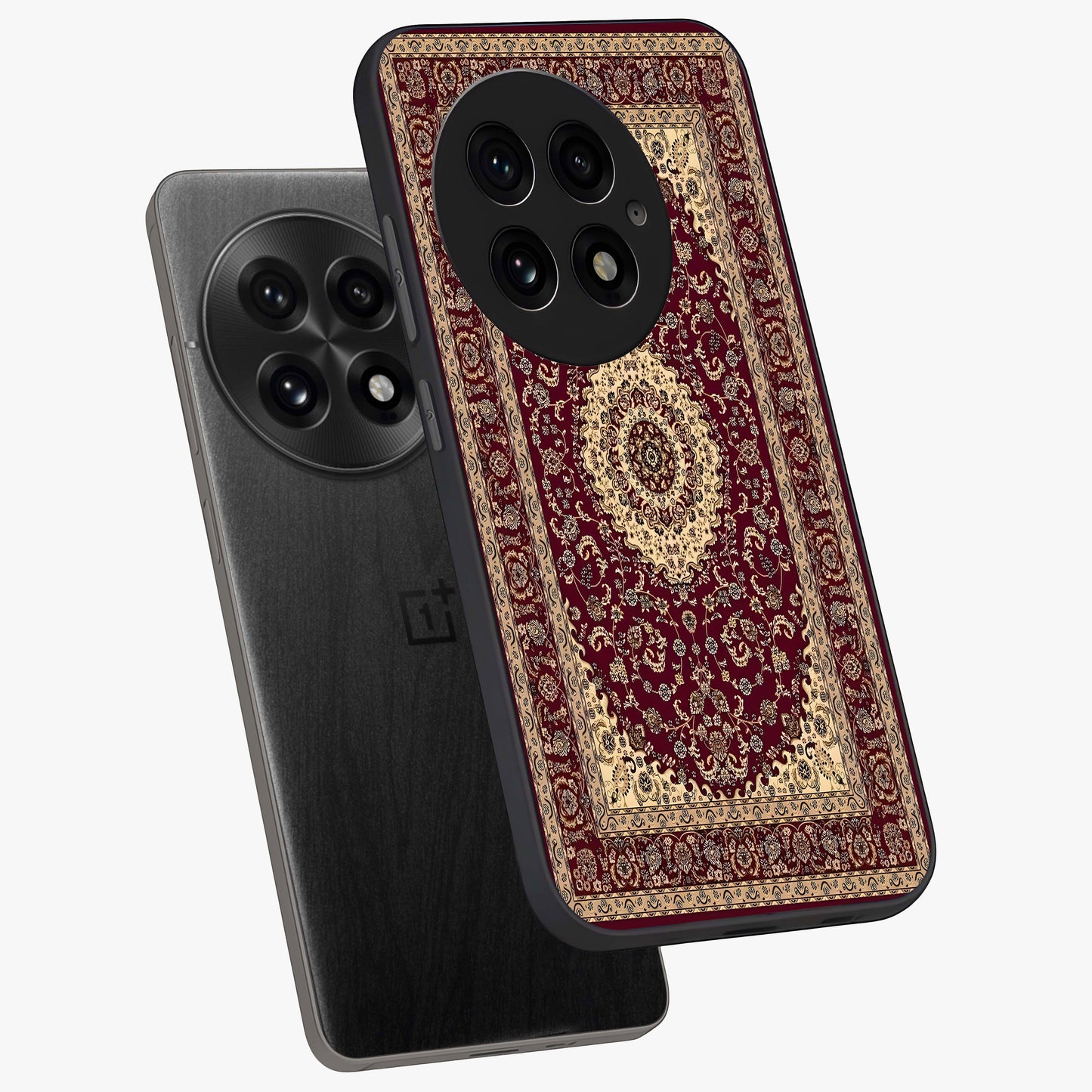 Royal Maroon Heritage Glass Case for 1+13 angled mockup showcasing glossy finish and rich traditional detailing