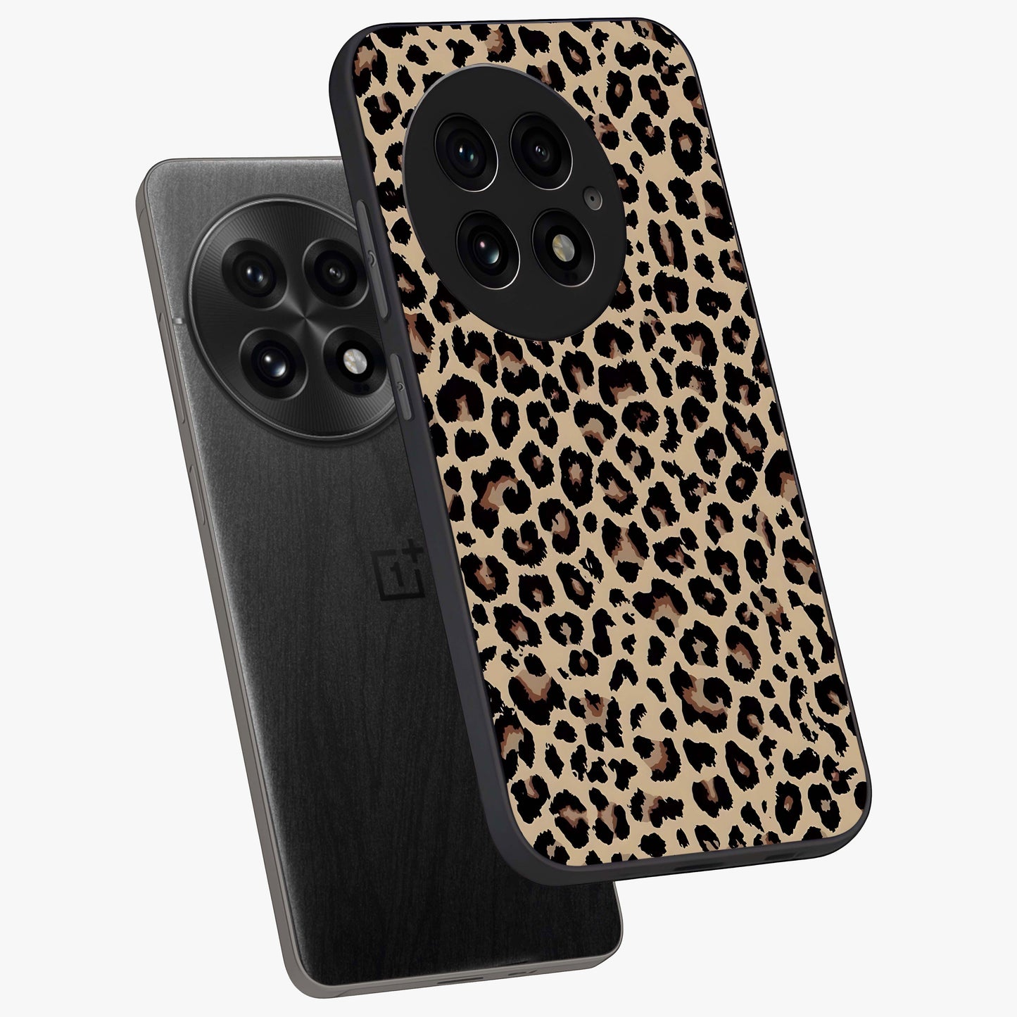 Savage Chic Pattern Glass Case for 1+13 angled mockup showcasing glossy finish and modern graphic detailing