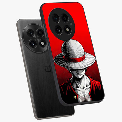 Scarlet Pirate Resolve Glass Case for 1+13 angled mockup showcasing glossy finish and dramatic adventurous tones