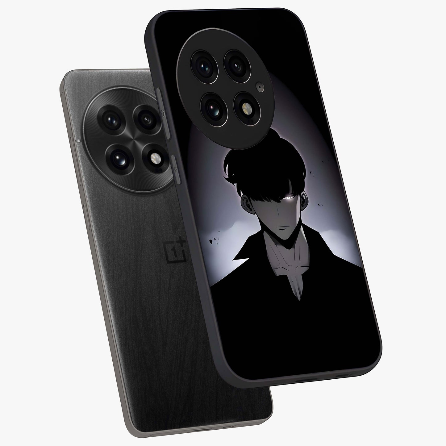 Silent Shadow Awakening Glass Case for 1+13 angled mockup showcasing glossy finish and dramatic shadow detailing