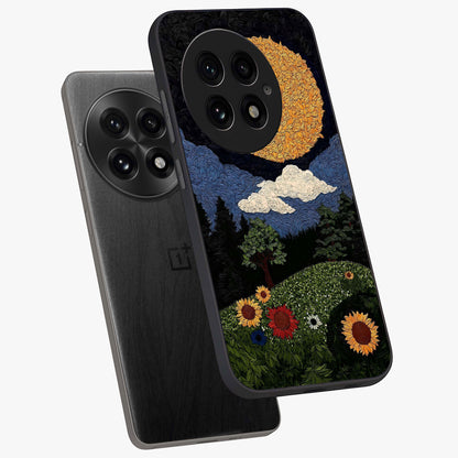 Sun and Moon Magic Design Glass Case for 1+13 angled mockup showcasing glossy finish and mystical gradient tones
