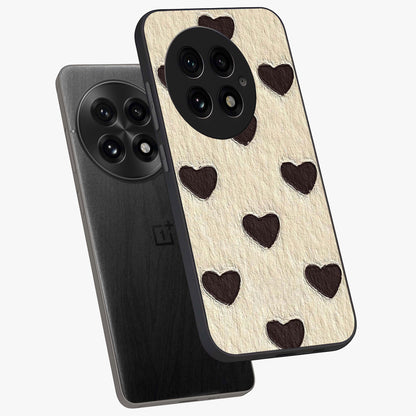 Textured Love Pattern Glass Case for 1+13 angled mockup showcasing glossy finish and subtle pattern detailing