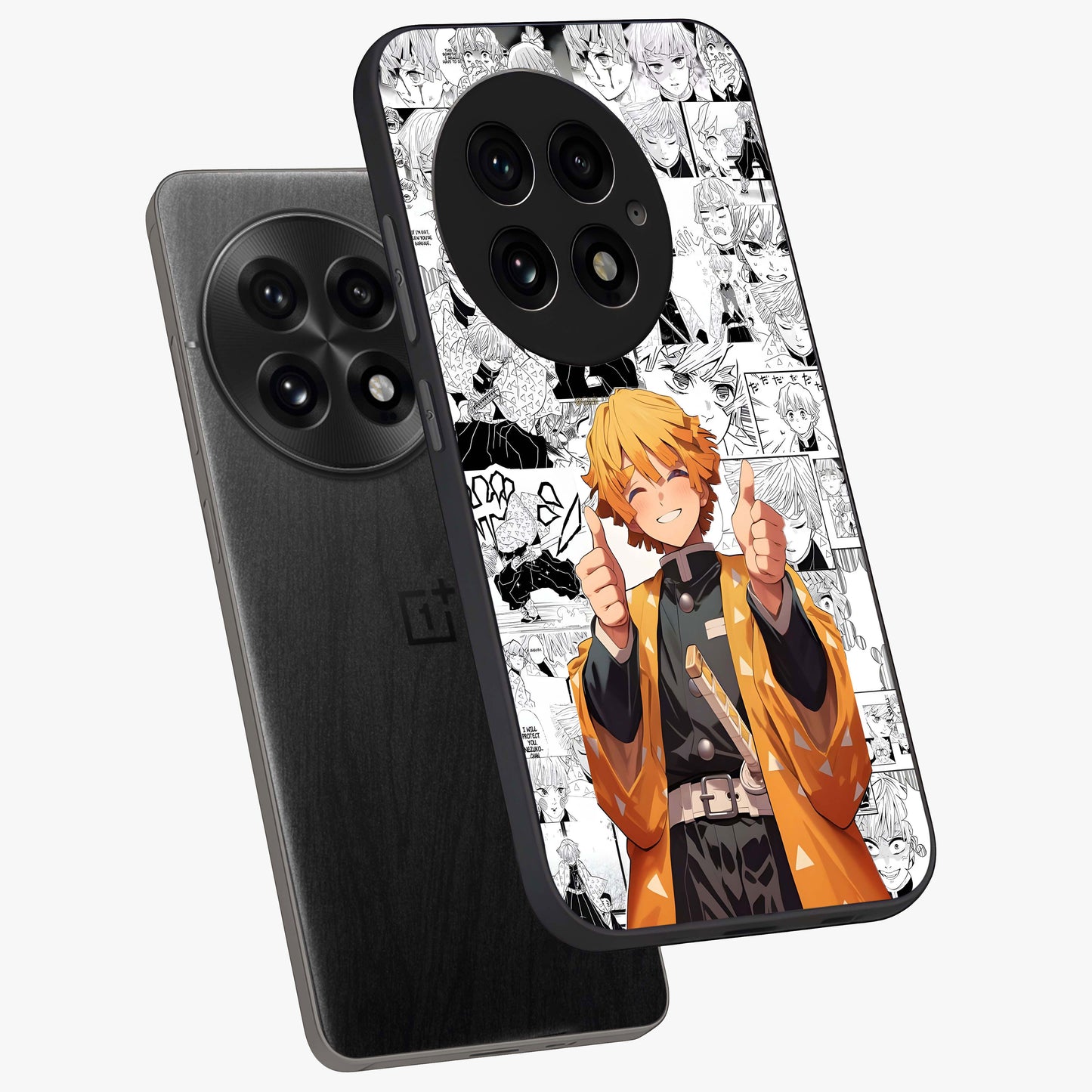 Thunder Smile Hero Glass Case for 1+13 angled mockup showcasing glossy glass finish and high energy detailing