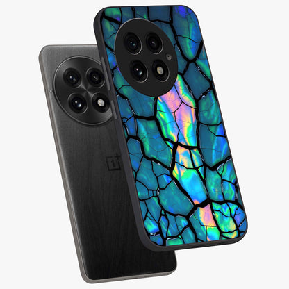 Tropical Wing Vibe Glass Case for 1+13 angled mockup showcasing glossy finish and bold gradient detailing