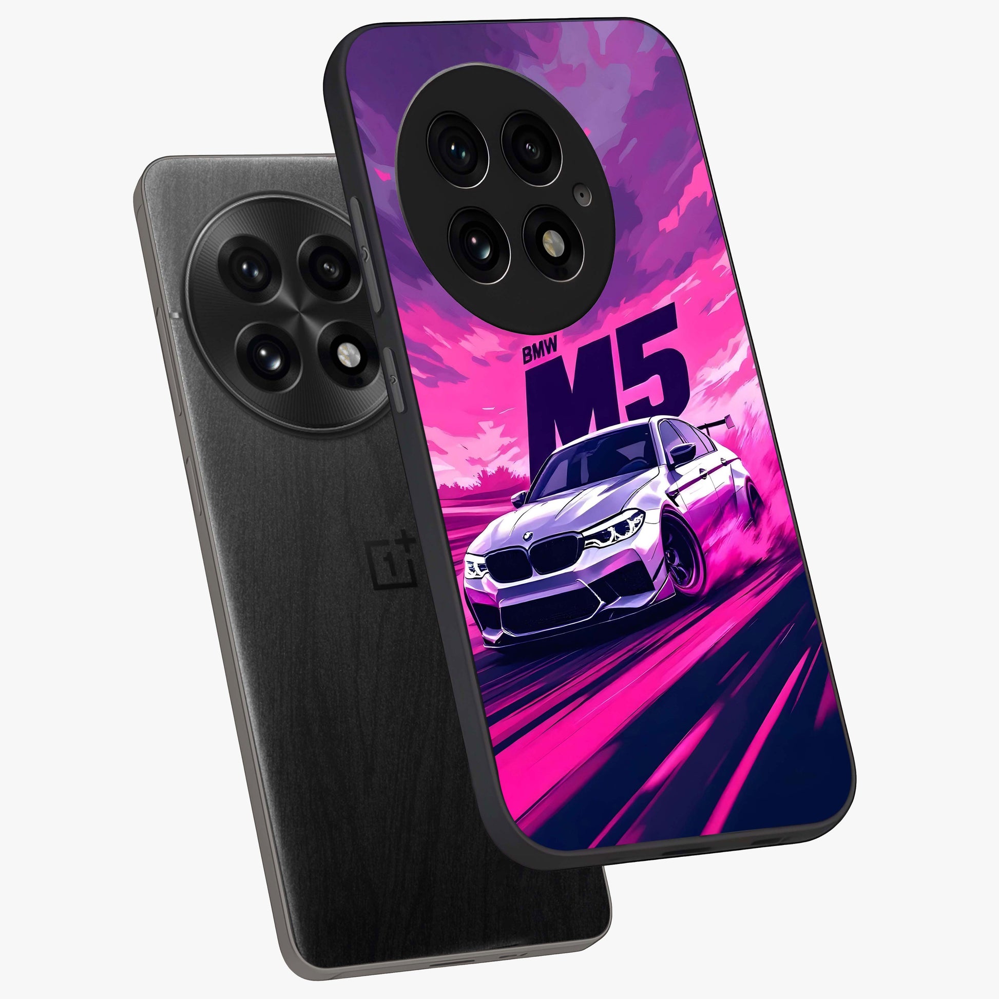 Velocity Drift Pulse Glass Case for 1+13 angled mockup showcasing glossy finish and bold speed gradients