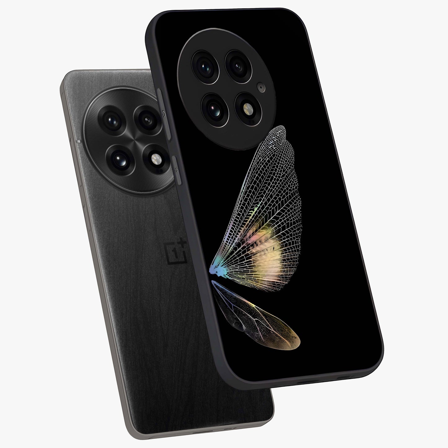 Whispers of Wings Glass Case for 1+13 angled mockup showcasing glossy finish and soft gradient detailing