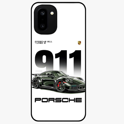 911 Turbo Dominance Glass Case for 1+15R bold front view featuring large 911 graphic and detailed green Porsche sports car artwork