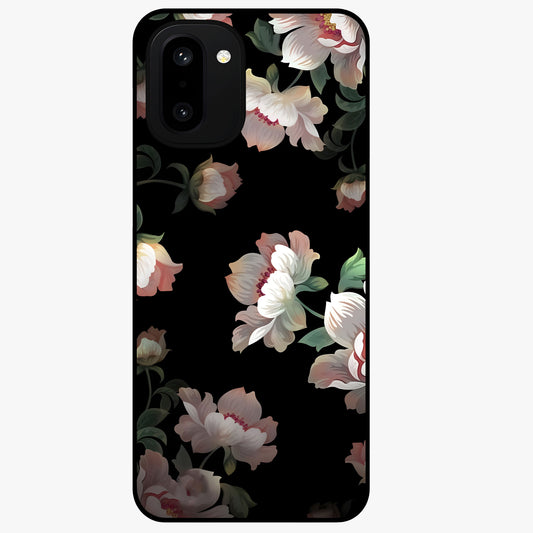 Abstract Embossed Blooming Bright Flower Glass Case for 1+15R front view featuring vibrant raised floral artwork