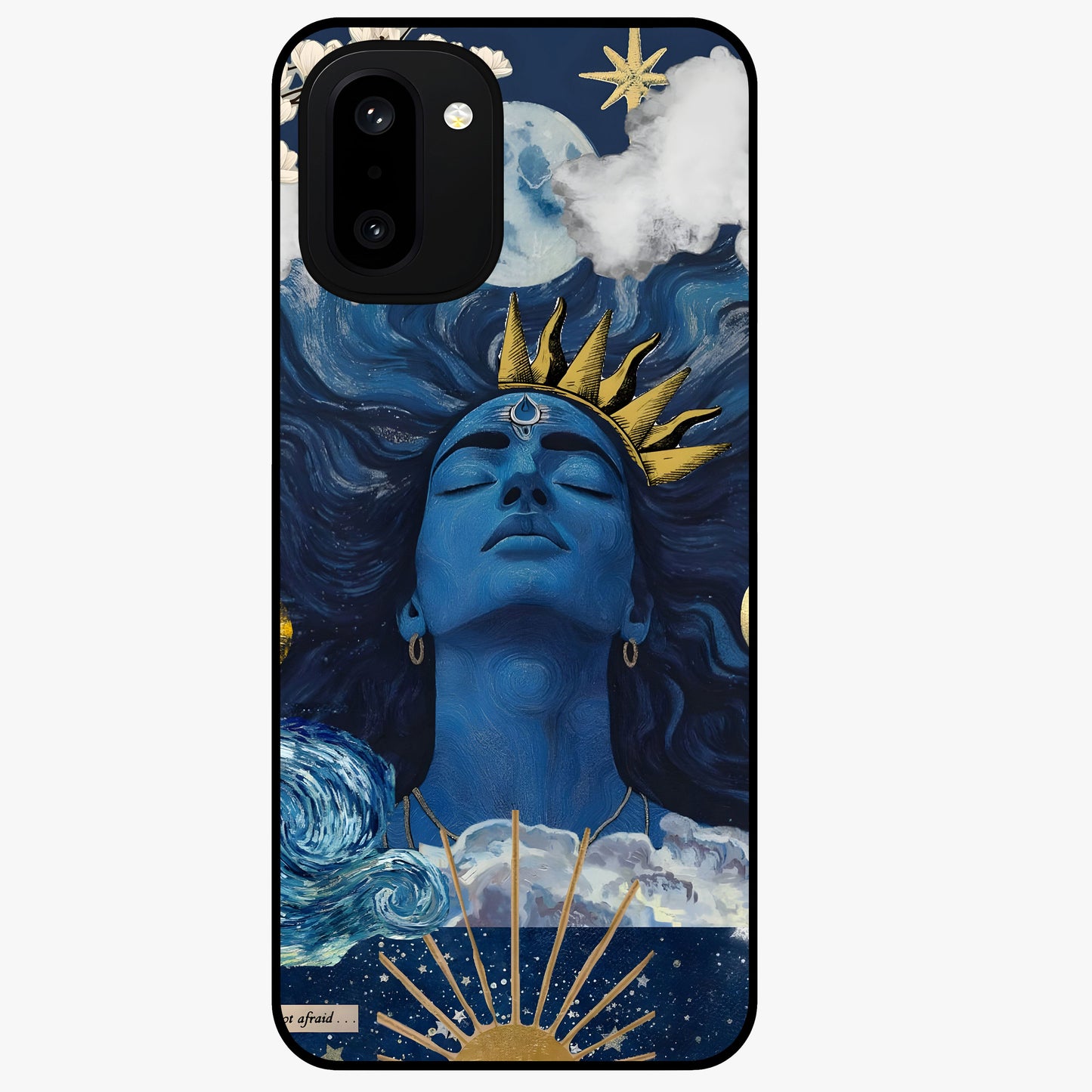 Aesthetic Lord Shiva Glass Case for 1+15R bold front view featuring detailed spiritual Shiva artwork