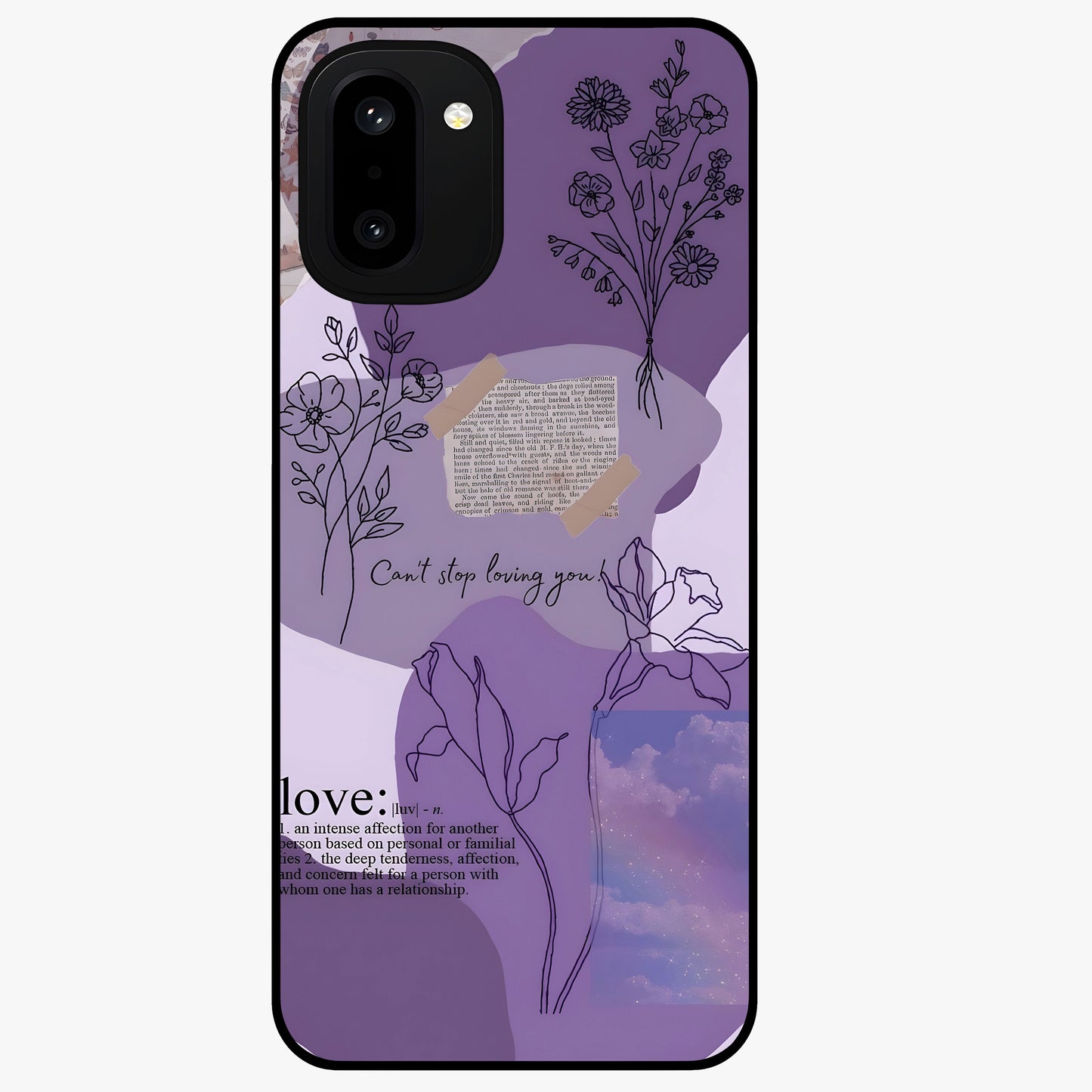 Aesthetic Love With Flower Glass Case for 1+15R romantic front view featuring floral love themed artwork