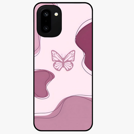 Aesthetic Pinkish Custom Name Butterfly Glass Case for 1+15R elegant front view featuring pink butterfly artwork with personalized name design