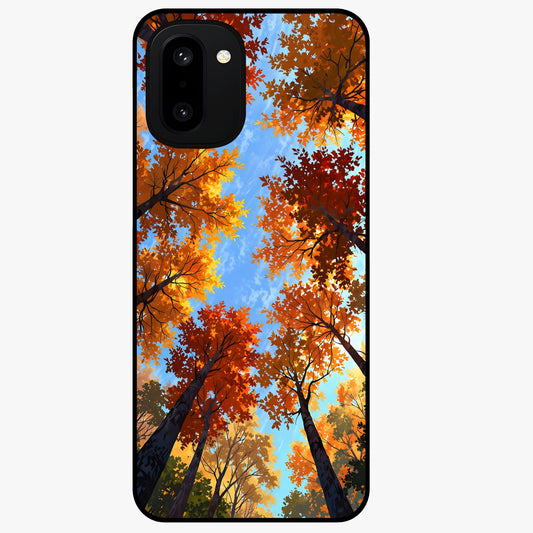 Amber Canopy Glow Glass Case for 1+15R warm front view featuring glowing forest canopy artwork