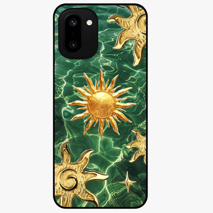 Aqua Sun Mirage Glass Case for 1+15R vibrant front view featuring aqua blue sun inspired artwork