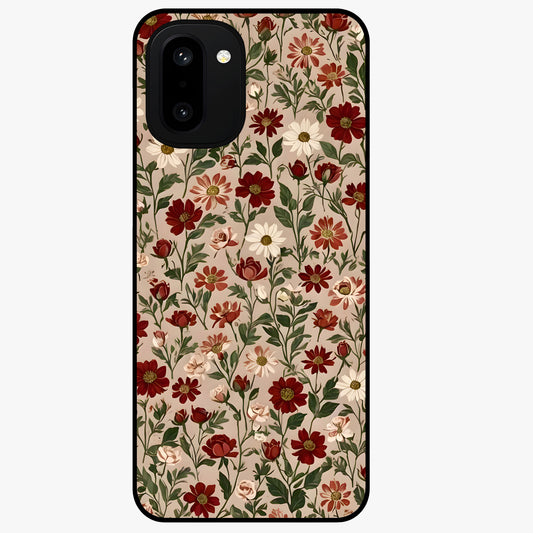 Biege Flower With Leaf Glass Case for 1+15R front view featuring soft beige floral artwork with leaf detailing
