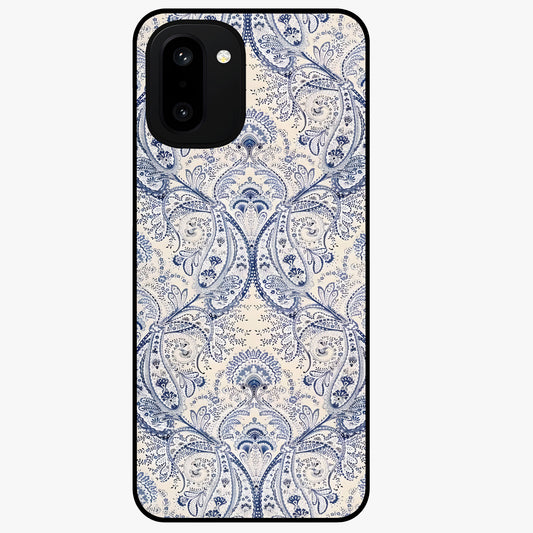Blue Paisley Bloom Glass Case for 1+15R intricate front view featuring paisley floral artwork in rich blue tones