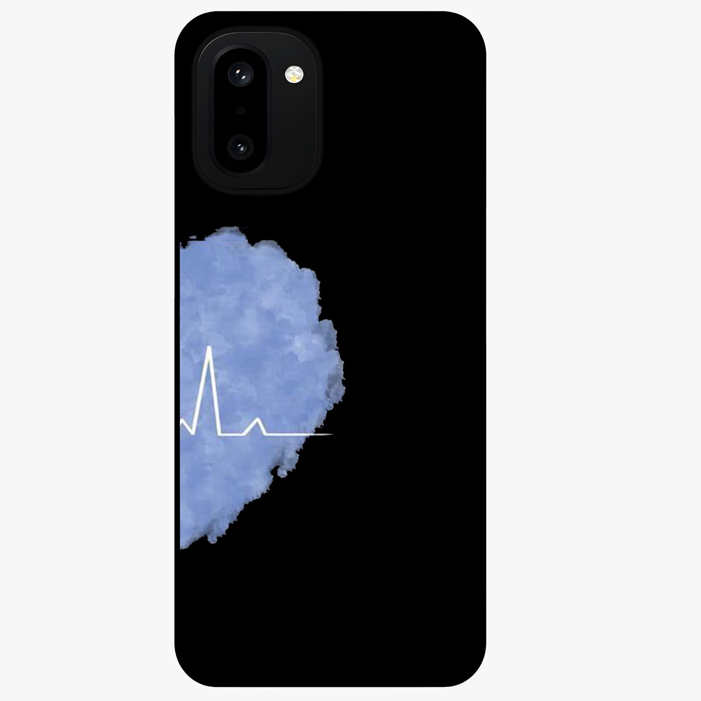 Blue Pulse Bond Glass Case for 1+15R bold front view featuring dynamic blue abstract pulse artwork