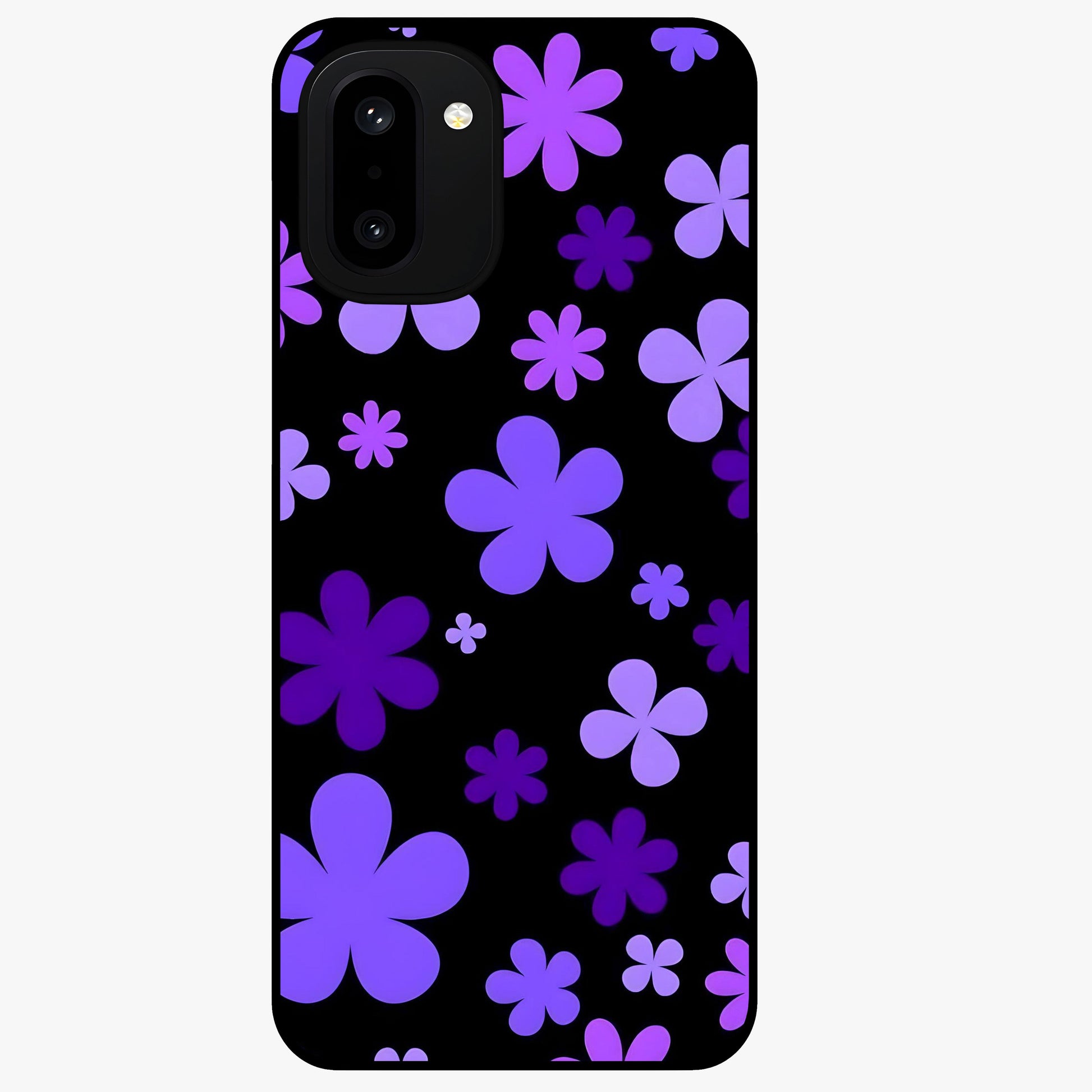 Blue Retro Pop Flowers Glass Case for 1+15R vibrant front view featuring retro floral artwork in bold blue tones