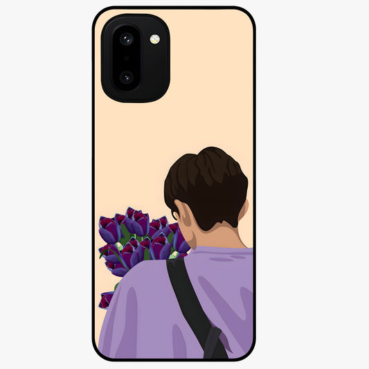 Boy Holding Flowers Glass Case for 1+15R aesthetic front view featuring soft illustrated character holding floral bouquet
