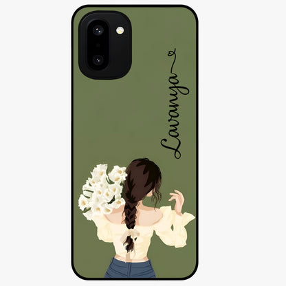 Braided Spring Beauty With Custom Name Glass Case for 1+15R elegant front view featuring braided floral artwork with personalized name design