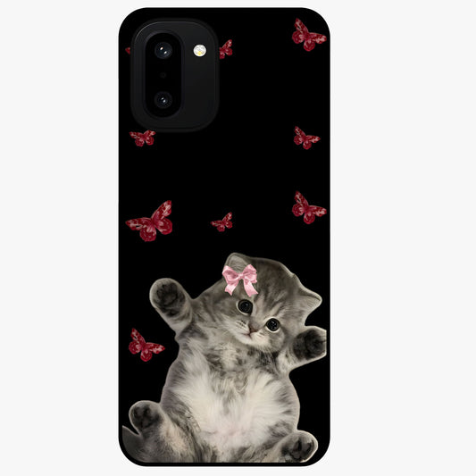 Butterfly Cat Bliss Glass Case for 1+15R charming front view featuring cat and butterfly aesthetic artwork
