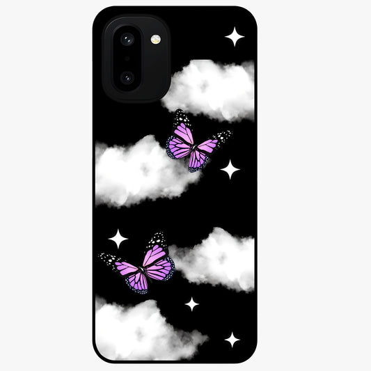 Butterfly Night Drift Glass Case for 1+15R dreamy front view featuring butterfly artwork with dark night inspired tones