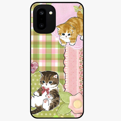 Cats Sweet Button Glass Case for 1+15R adorable front view featuring cute cat artwork with sweet pastel tones
