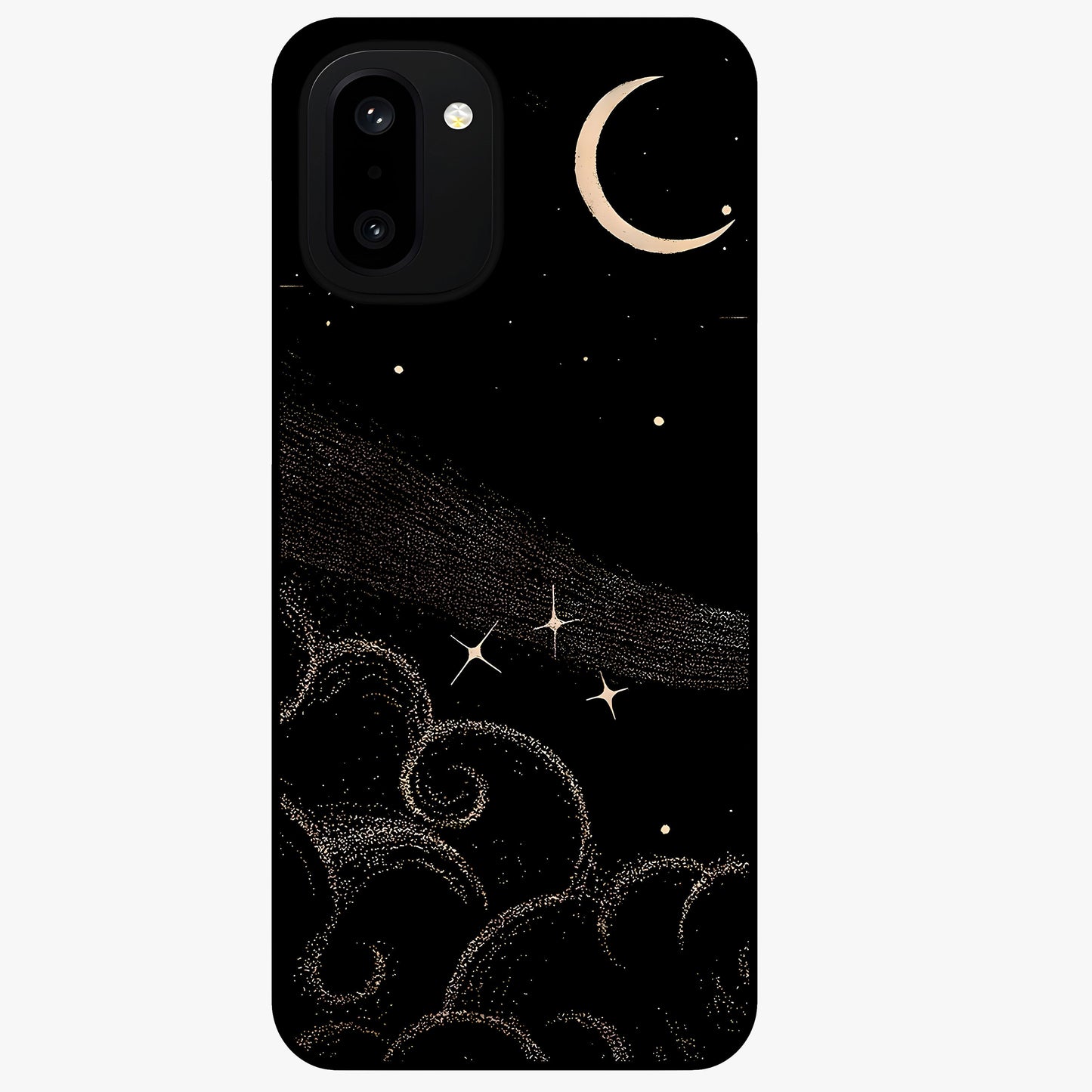 Celestial Midnight Veil Glass Case for 1+15R dramatic front view featuring deep midnight sky artwork