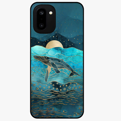 Celestial Whale Voyage Glass Case for 1+15R dreamy front view featuring whale artwork against cosmic sky backdrop