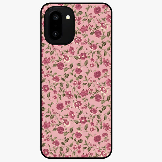 Charming Pink Floral Glass Case for 1+15R soft front view featuring delicate pink floral artwork