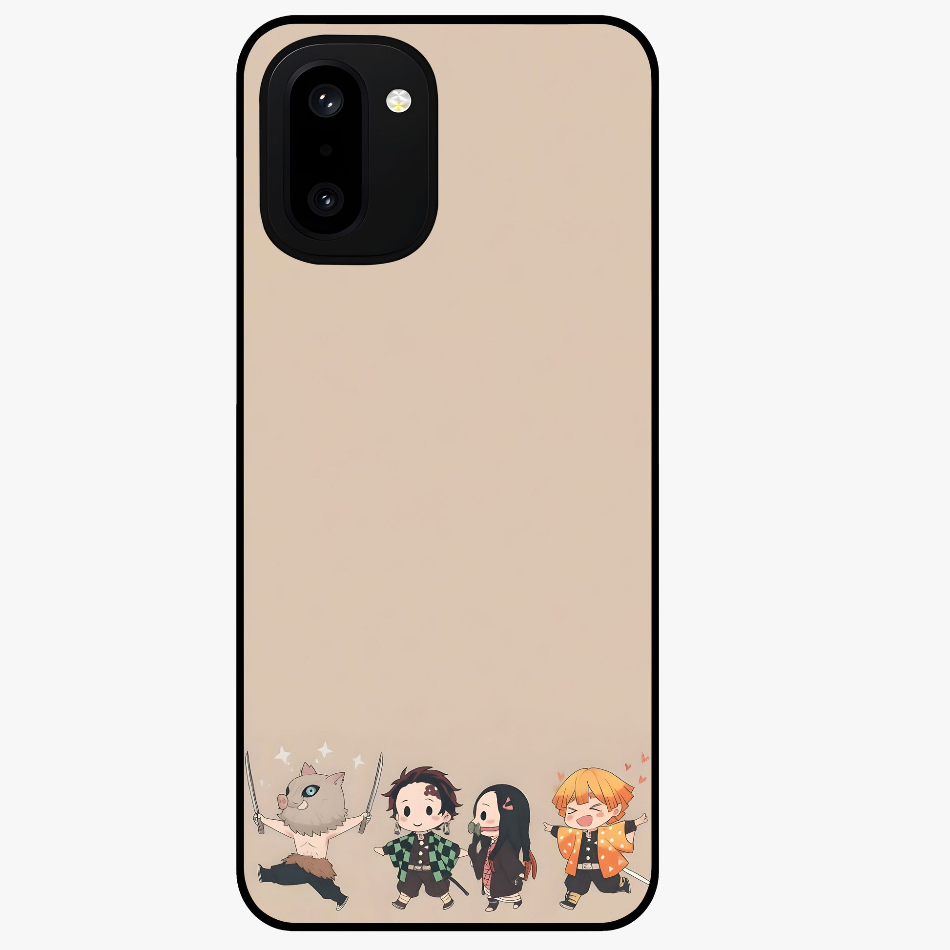 Chibi Demon Squad Glass Case for 1+15R playful front view featuring chibi style character artwork