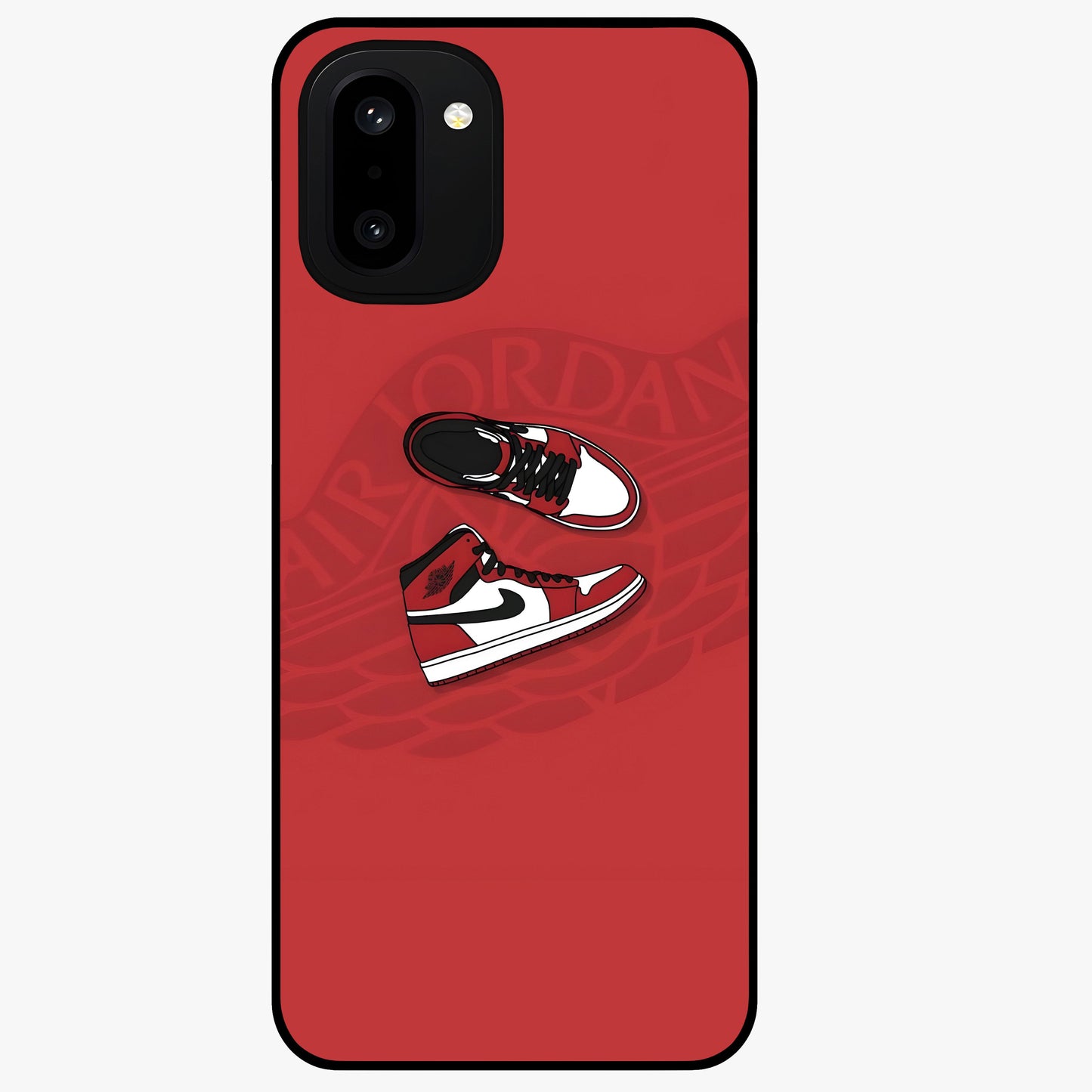 Classic Sneaker Float Glass Case for 1+15R showing full back design in clean flat view with floating sneaker artwork and glossy glass finish.
