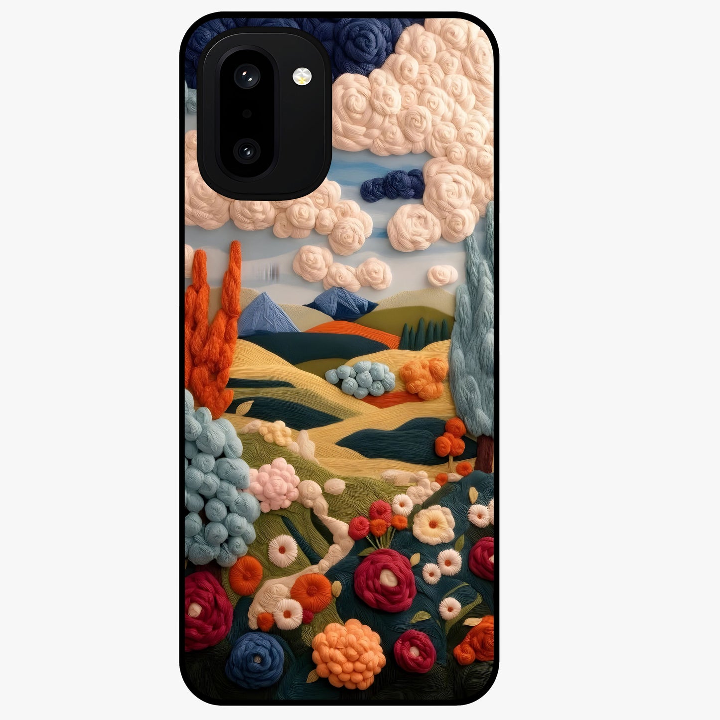 Cloud Cotton Meadows Printed Glass Case for 1+15R soft front view featuring dreamy meadow artwork with cloud inspired tones