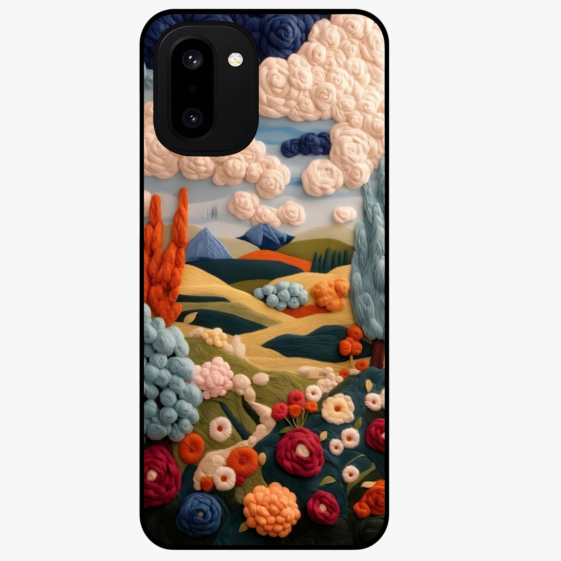Cloud Cotton Meadows Printed Glass Case for 1+15R soft front view featuring dreamy meadow artwork with cloud inspired tones