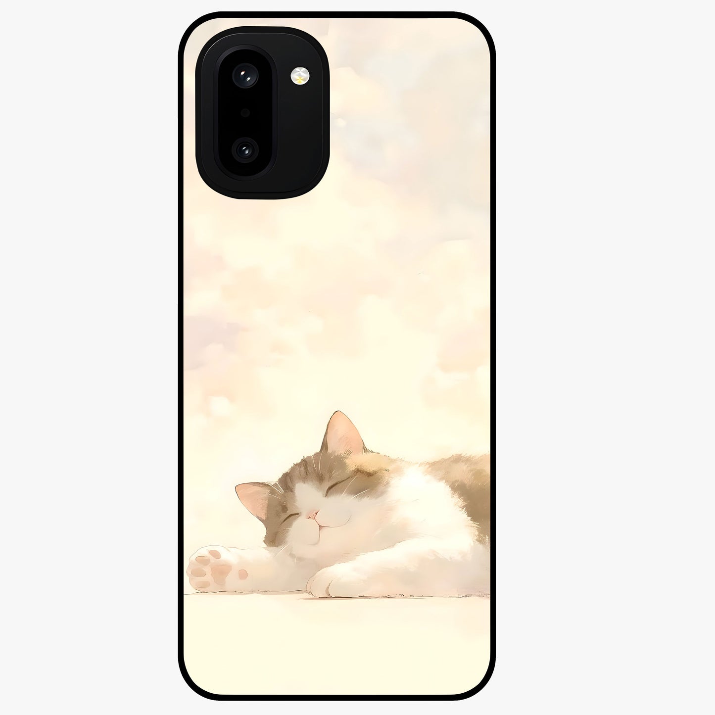 Cloud Nap Cat Glass Case for 1+15R adorable front view featuring cute sleeping cat artwork on soft cloud background