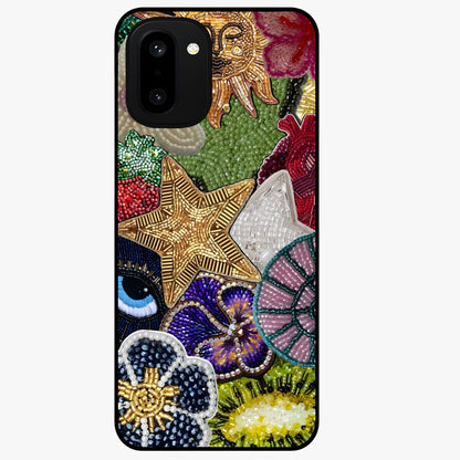Cosmic Charm Shine Glass Case for 1+15R radiant front view featuring shimmering celestial artwork