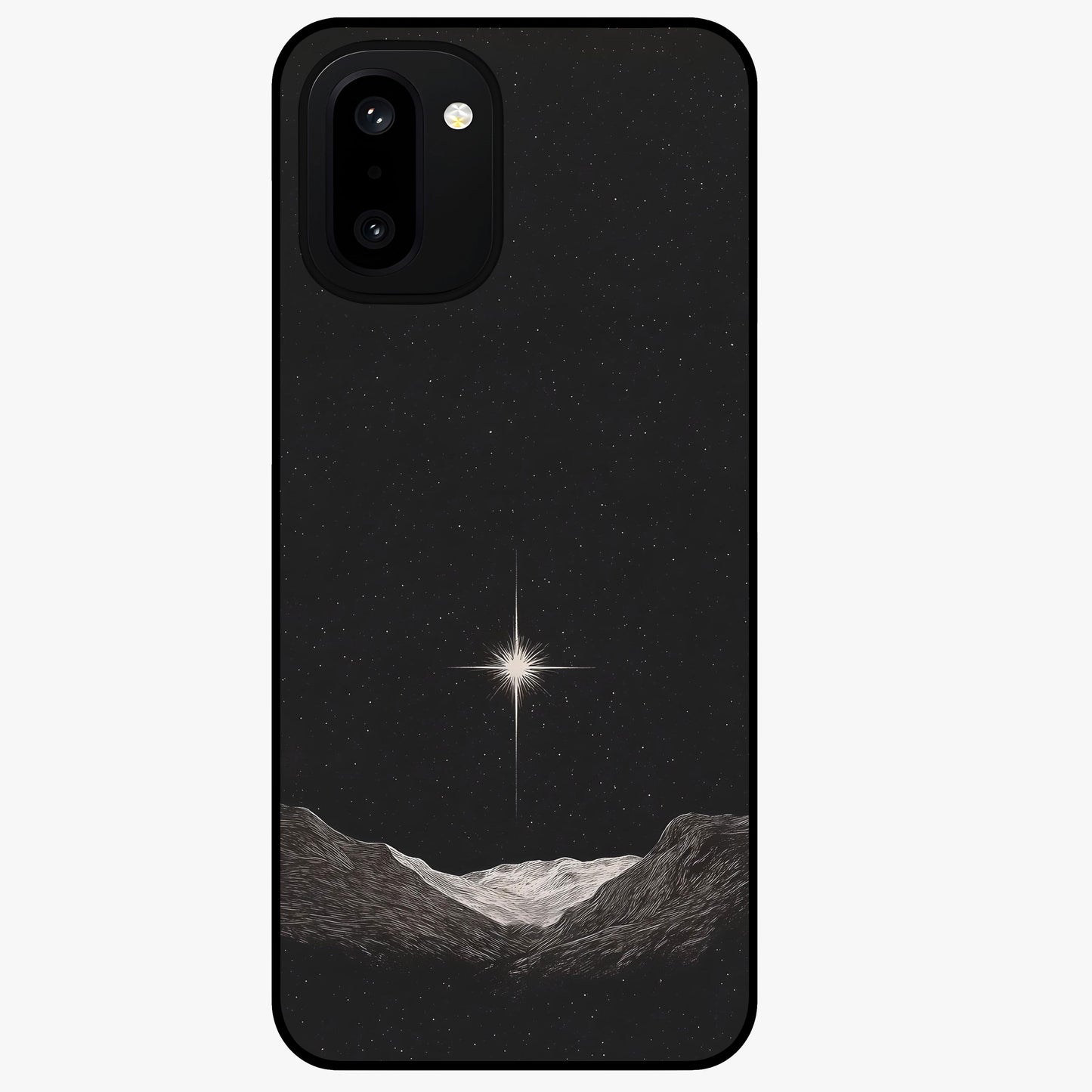 Cosmic Dream Night Glass Case for 1+15R dreamy front view featuring deep night sky artwork with glowing stars