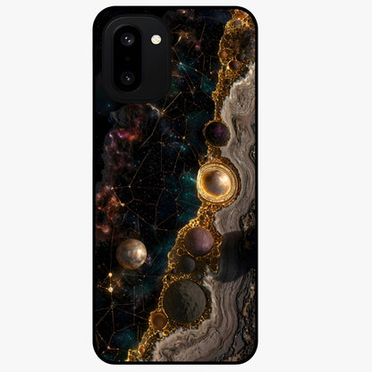 Cosmic Gold Path Glass Case for 1+15R luxurious front view featuring golden pathway artwork against cosmic backdrop