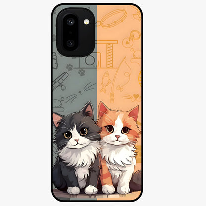 Cozy Cat Duo Glass Case for 1+15R adorable front view featuring two cats in warm aesthetic artwork