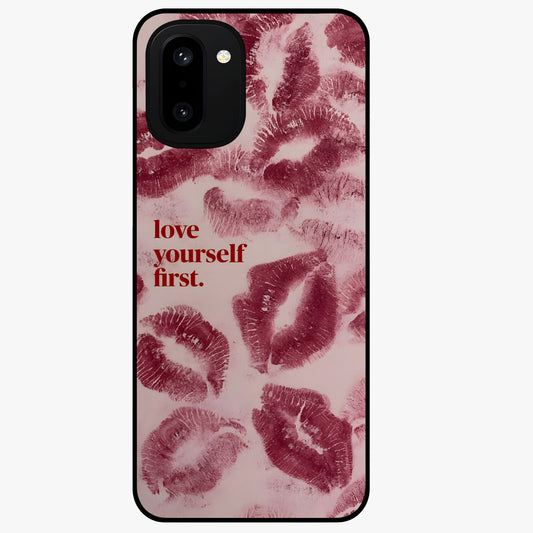 Crimson Kiss Love Glass Case for 1+15R romantic front view featuring bold crimson love inspired artwork