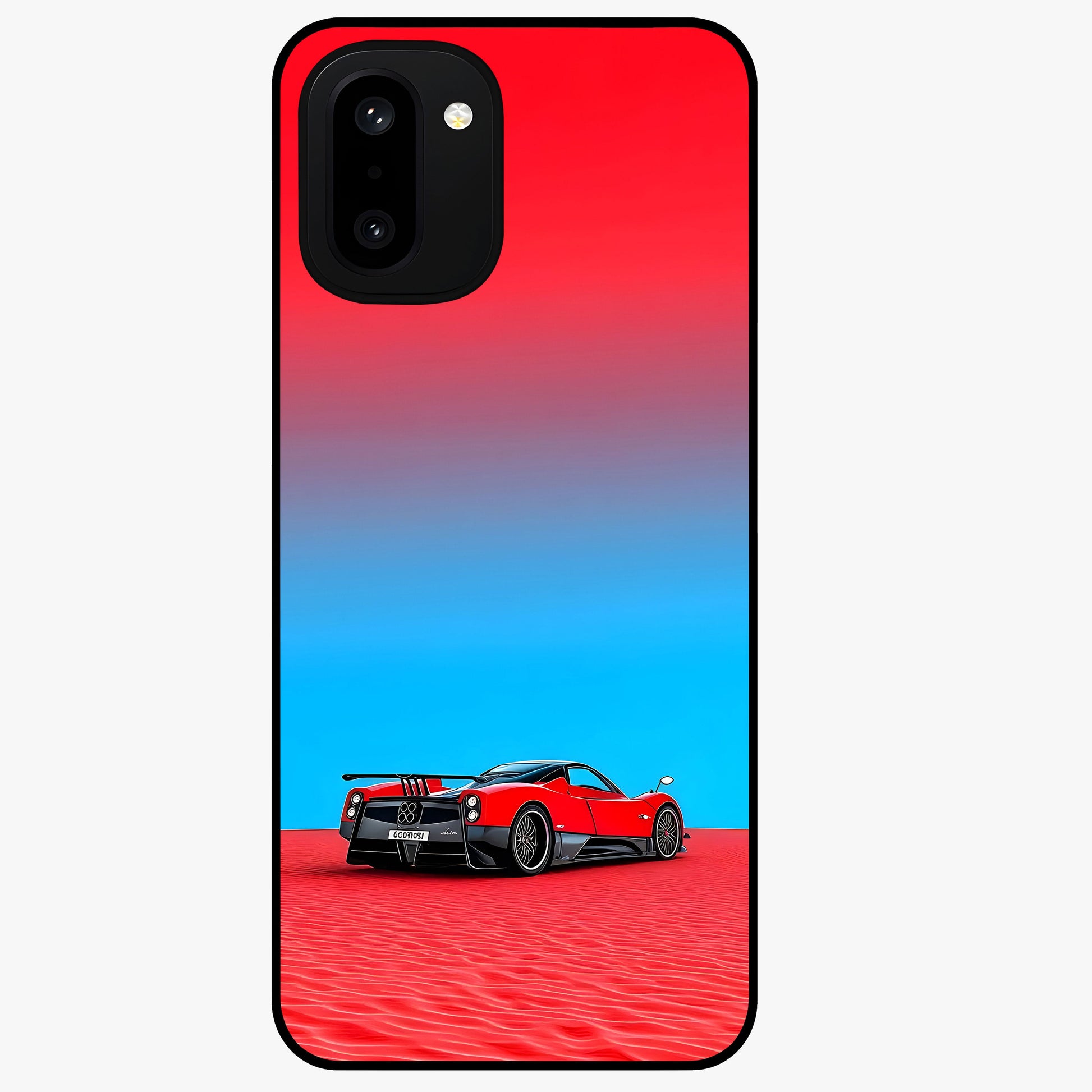 Crimson Speed Mirage Glass Case for 1+15R sleek front view featuring racing inspired red motion artwork