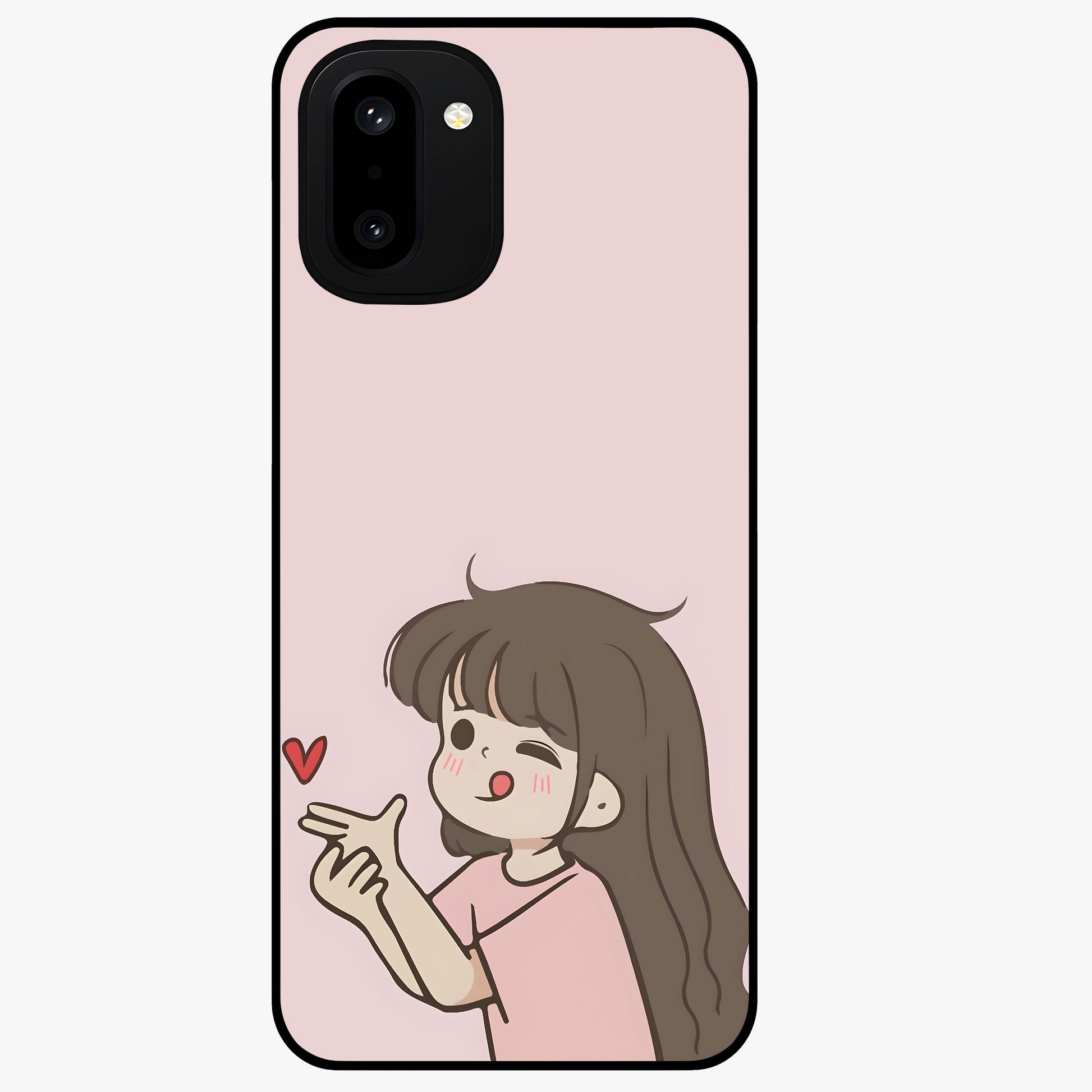 Cute Kiss Heart Glass Case for 1+15R sweet front view featuring romantic kiss and heart inspired artwork
