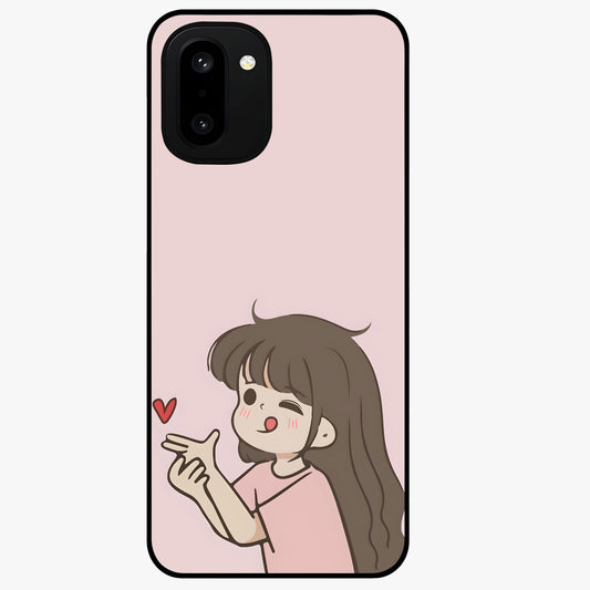 Cute Kiss Heart Glass Case for 1+15R sweet front view featuring romantic kiss and heart inspired artwork