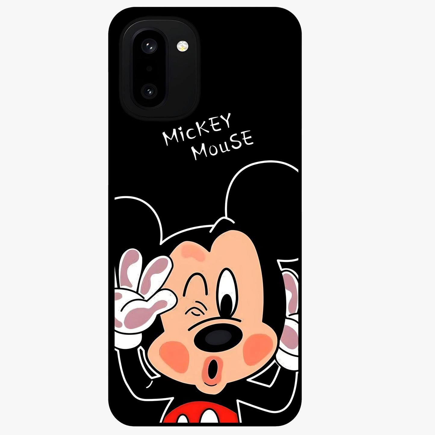 Cute Mickey Love Glass Case for 1+15R adorable front view featuring playful cartoon love themed artwork