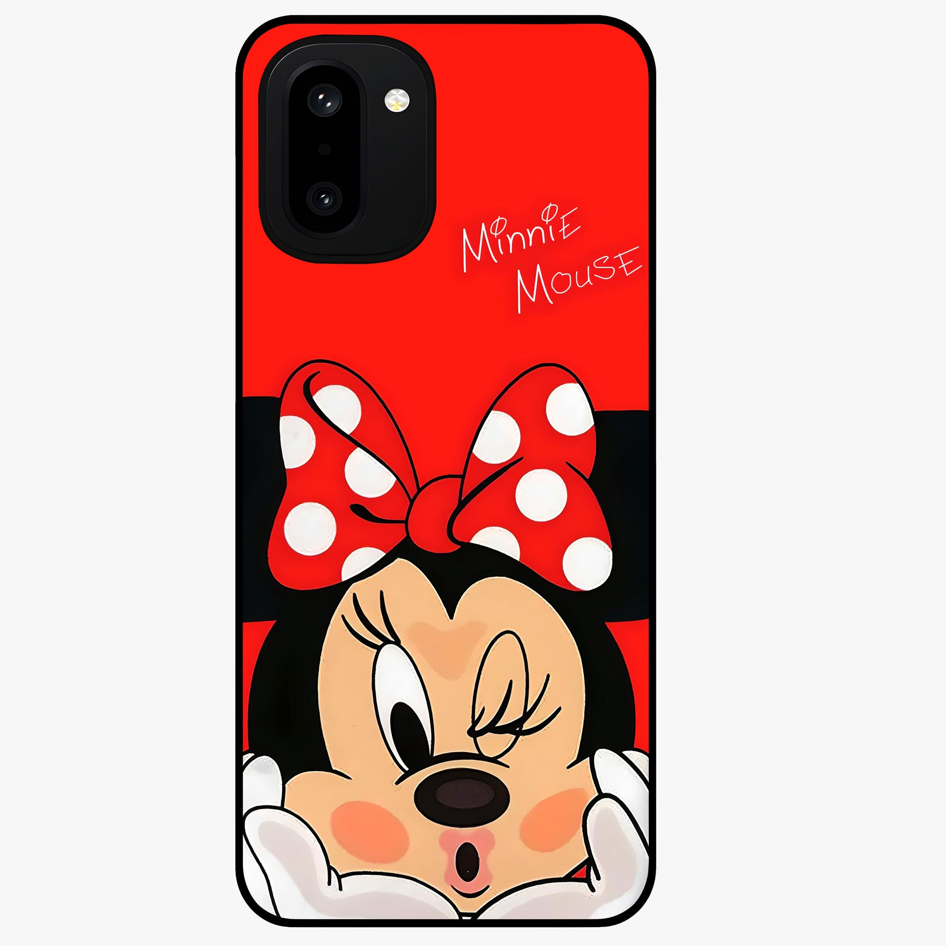 Cute Minnie Love Glass Case for 1+15R adorable front view featuring playful cartoon love themed artwork