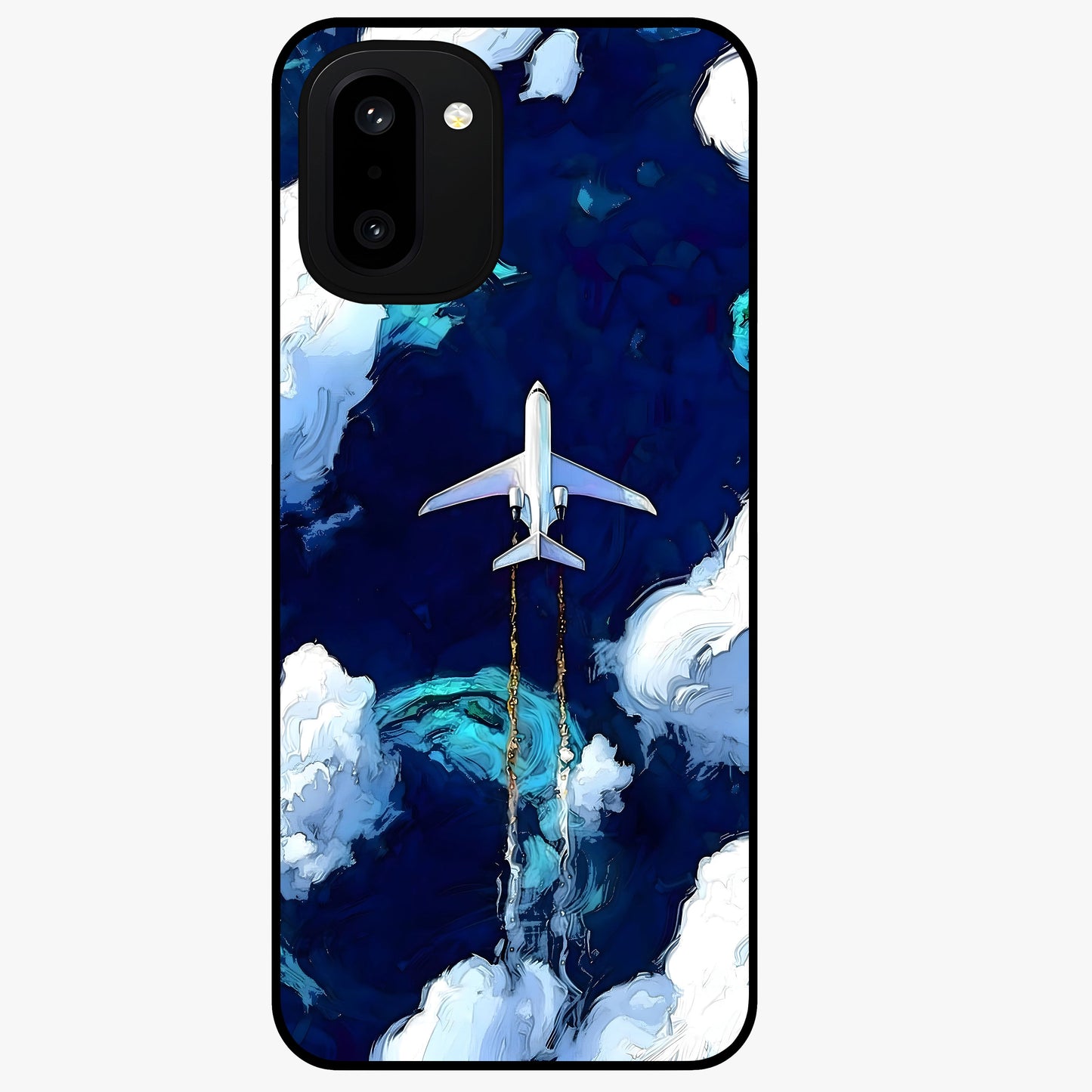 Dark Airplane Glass Case for 1+15R bold front view featuring airplane silhouette artwork on dark background